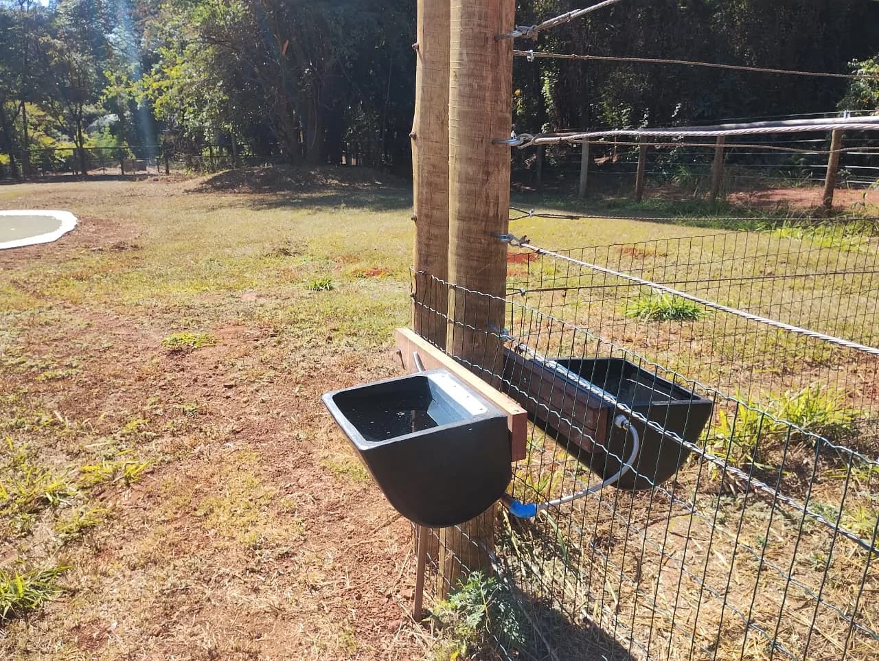 Bebedouros instalados na cerca do recinto